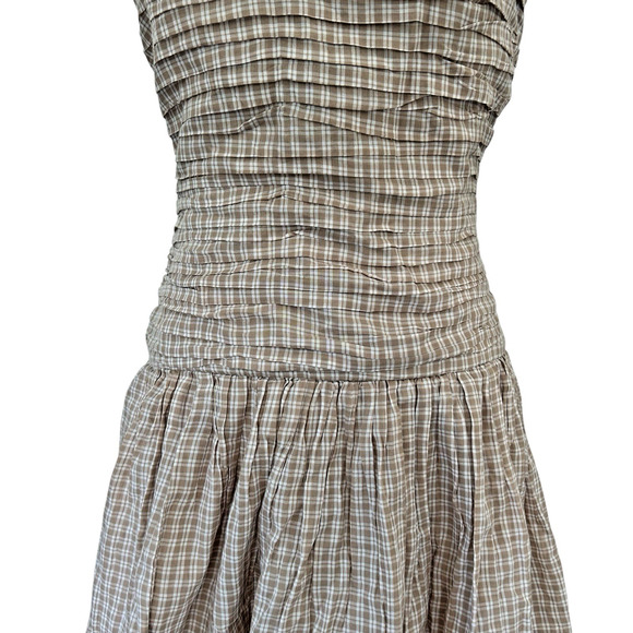 Abercrombie & Fitch The A&F Emerson Drop-Waist Mini Dress in Brown Gingham Small - Picture 5 of 15